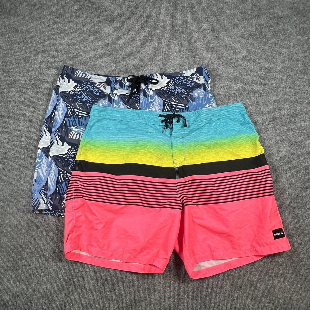 Set Of 2 Hurley Board Shorts Mens 38 Multicolor Drawstring Quick Dry Swimwear